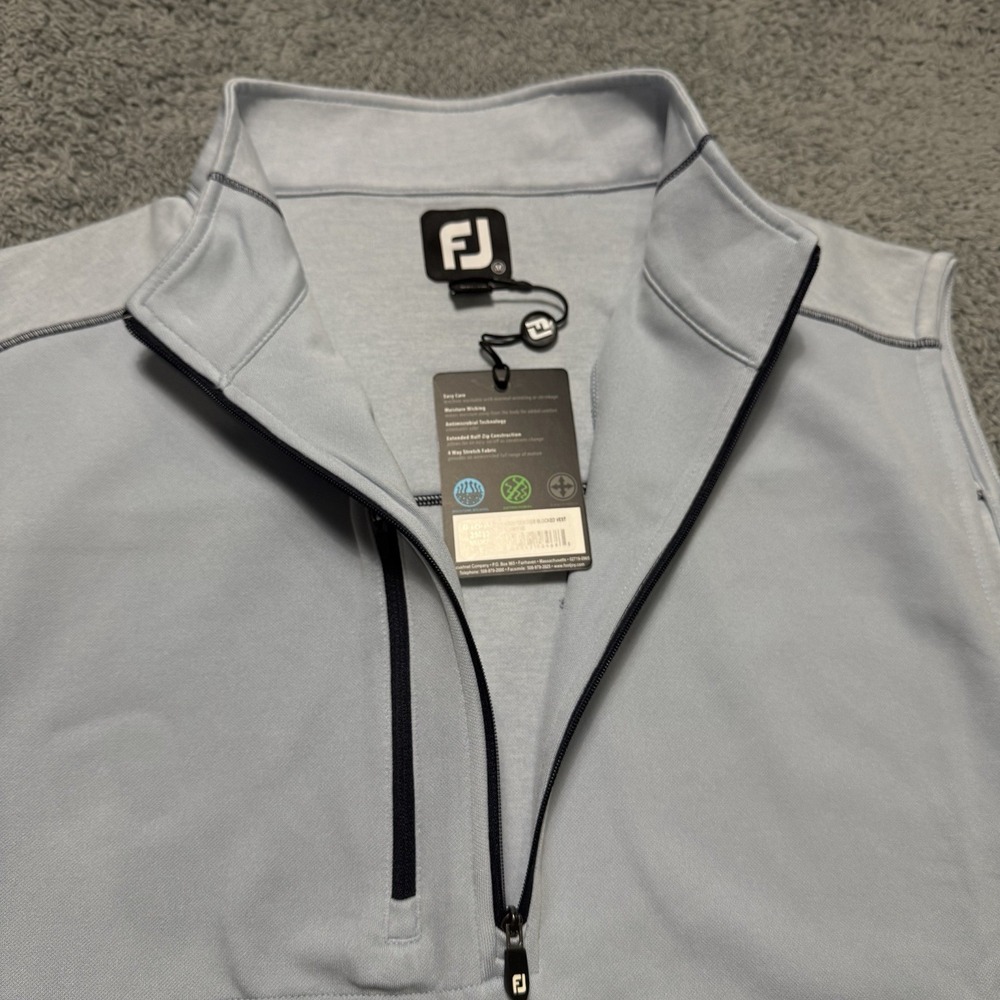 FJ Footjoy 1/4 Zip Vest Men's Medium Heather Blocked Vest Blue Fog Performance